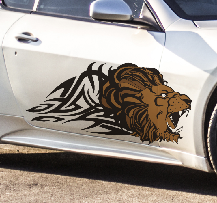 Autocollant voiture lion coloré tribal - TenStickers
