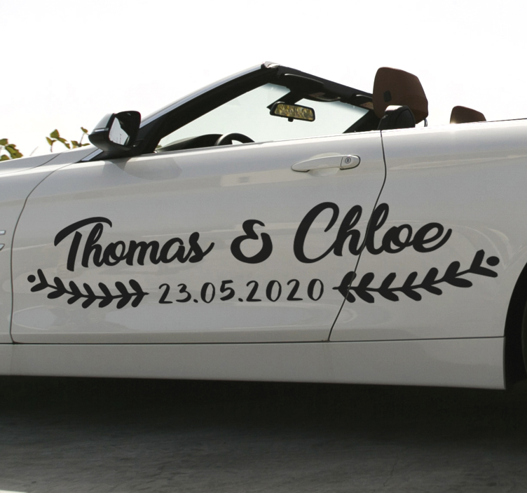 Sticker voiture mariage personnalisable laurier - TenStickers