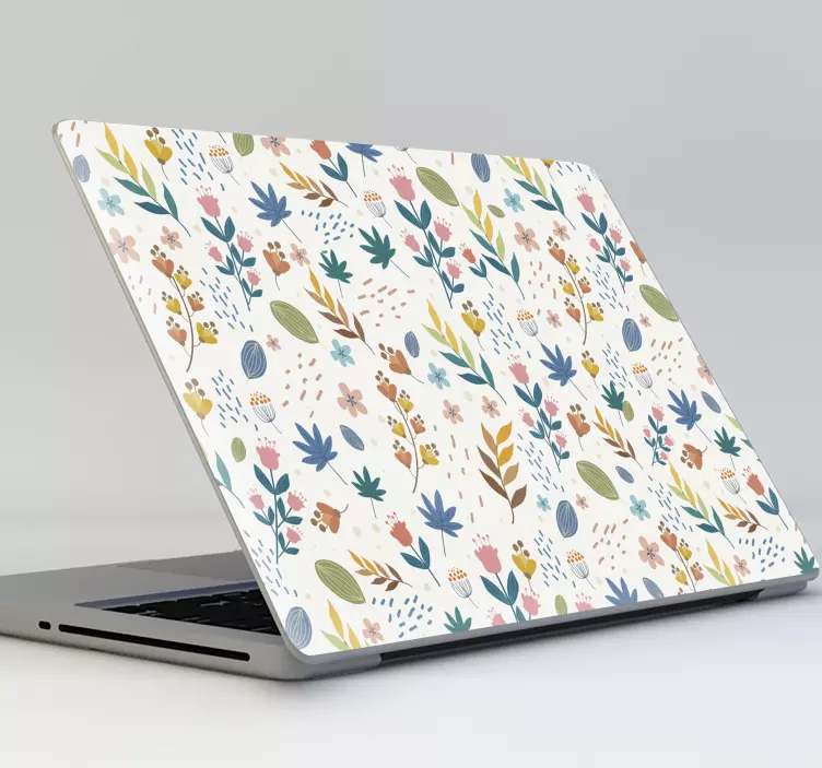 Sticker ordinateur portable motif floral sur fond blanc - TenStickers
