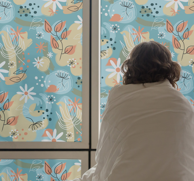 Film occultant fenêtre abstrait floral plat - TenStickers