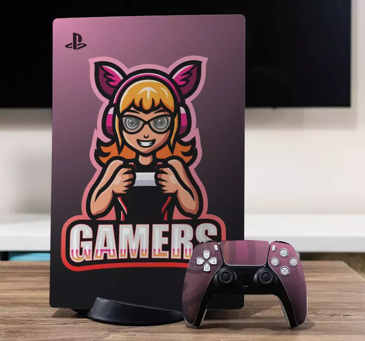 Sticker Playstation Mascotte fille gamer - TenStickers