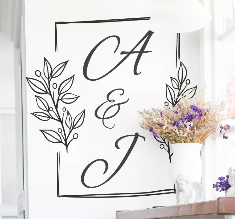 Sticker amour initiales de couple personnalisables - TenStickers