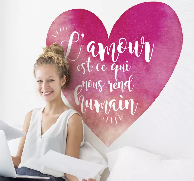 Sticker citation amour dans un cœur rose - TenStickers