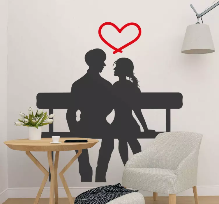 Sticker amour silhouette de couple coeur - TenStickers