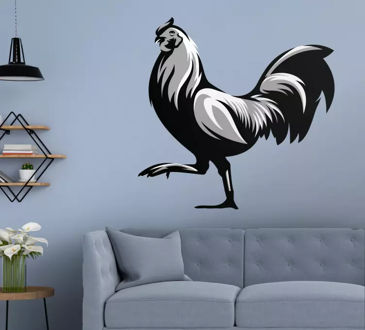 Sticker Animal de la Ferme Coq aux tons gris - TenStickers