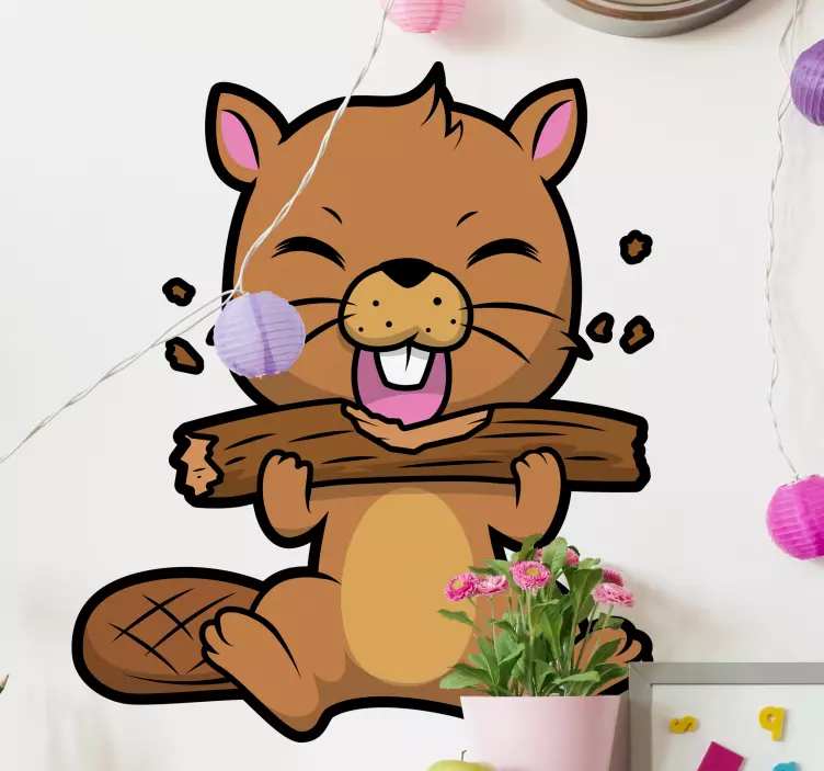 Sticker Animal Jungle Castor mignon - TenStickers