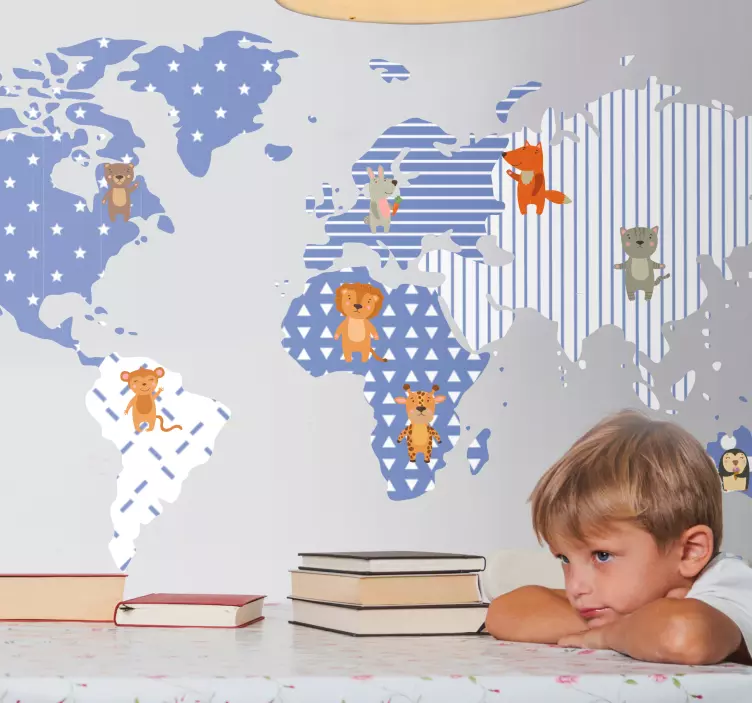 Sticker carte du monde carte graphique des animaux - TenStickers