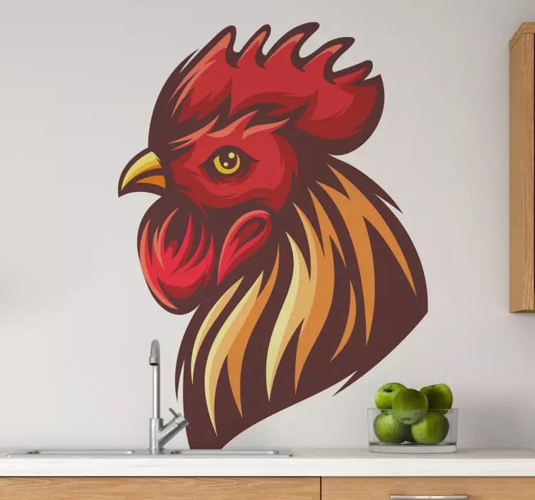 Sticker animaux de la ferme tête de coq stylisée - TenStickers