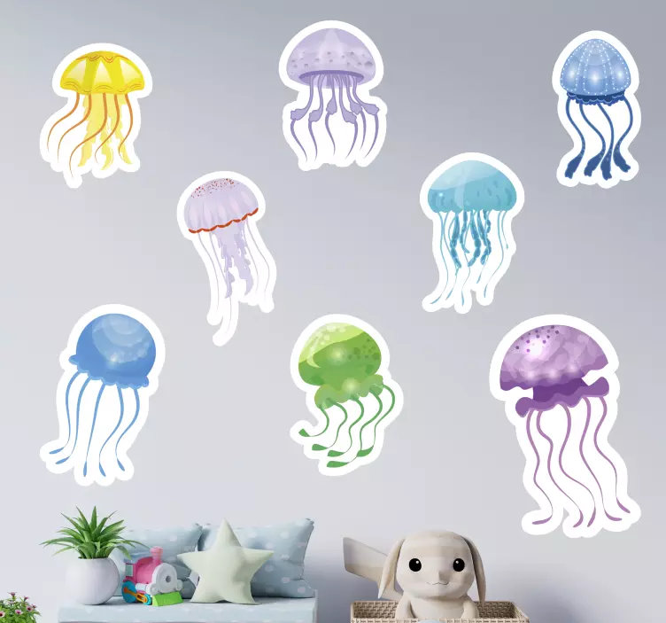 Sticker salle de bain variété de méduses colorées - TenStickers