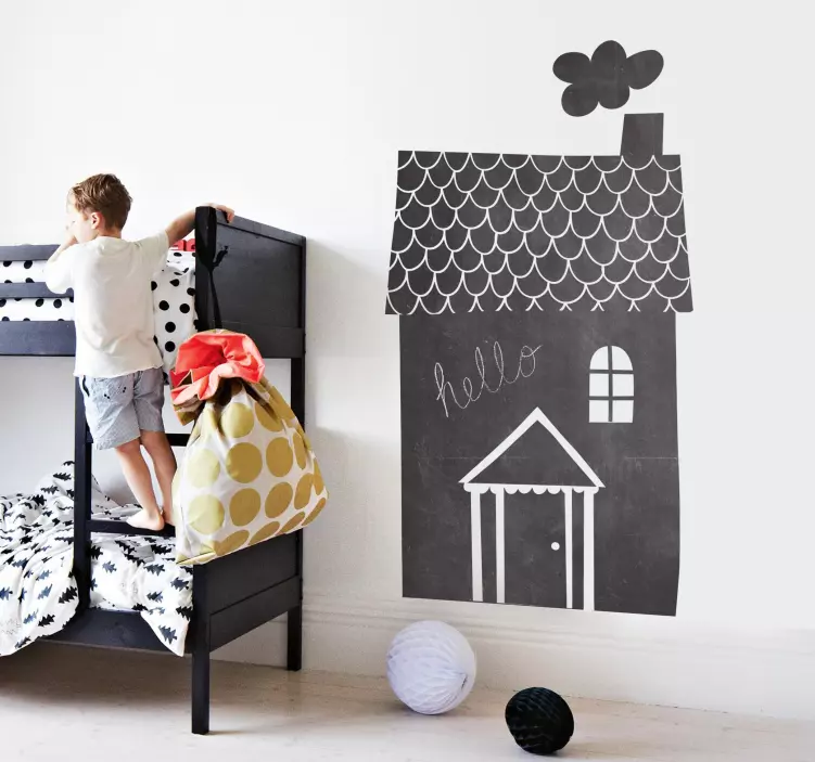 Sticker ardoise maison cheminée - TenStickers