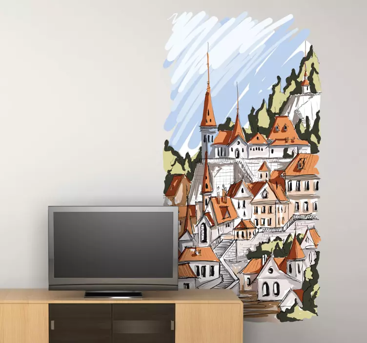 Sticker art aquarelle village - TenStickers