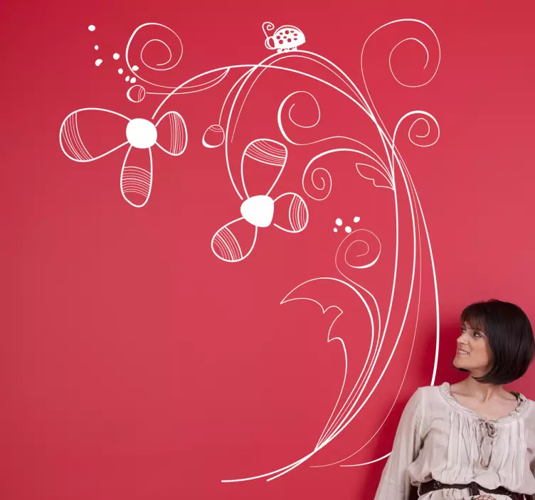 Sticker autocollant fleurs coccinelle - TenStickers