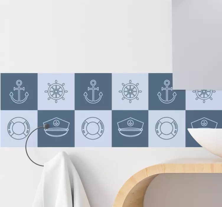 Sticker Salle de Bain Frise Tuiles Motif Marin - TenStickers