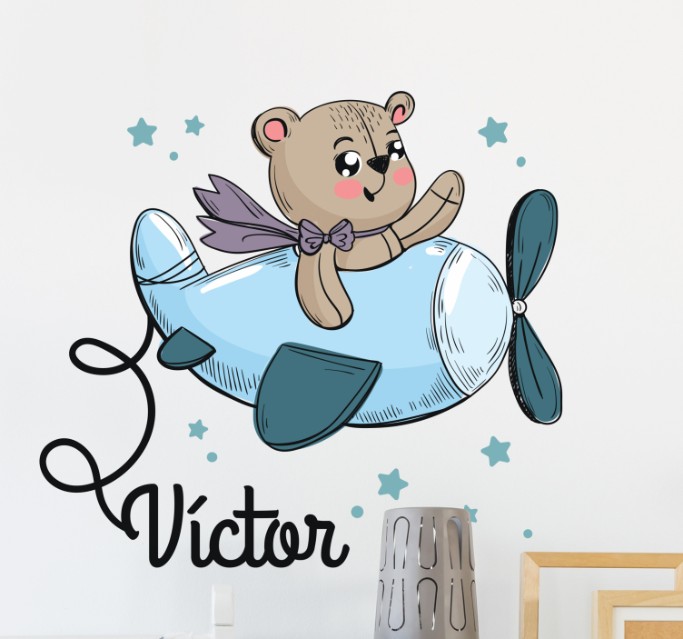 Sticker avion et nounours personnalisé - TenStickers