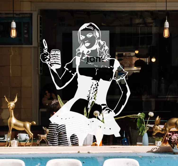 Sticker vitrine bar serveuse bière contours - TenStickers