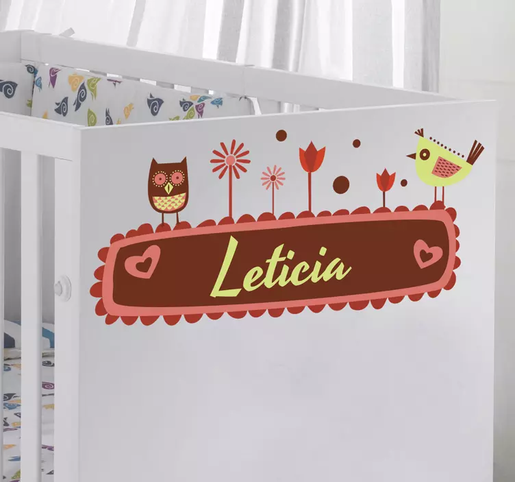 Sticker chambre bébé nom personnalisable fleurs et oiseaux - TenStickers