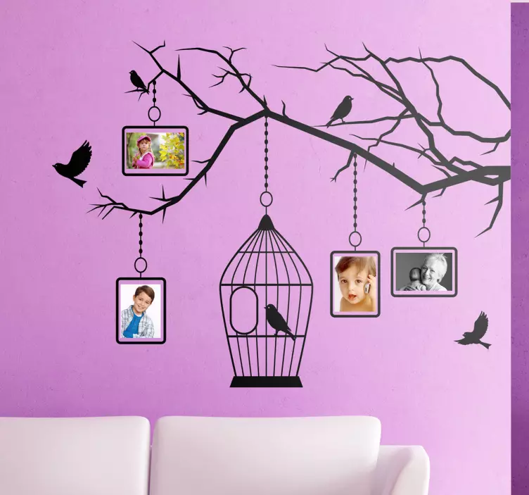 Sticker mural salon 3D cadres cage oiseaux - TenStickers