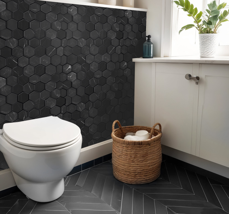 Sticker carrelage hexagone noir - TenStickers