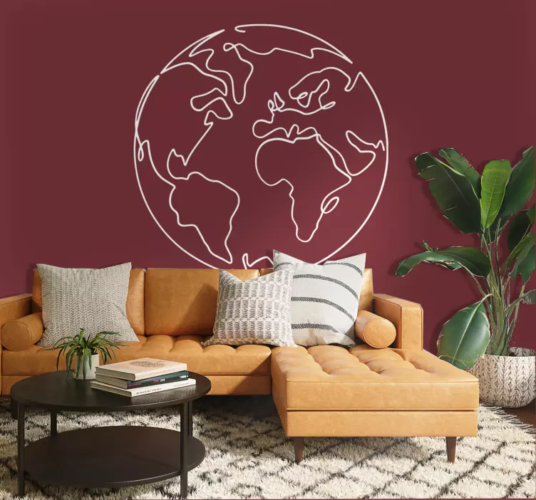 Sticker carte du monde dessin au trait globe terrestre - TenStickers