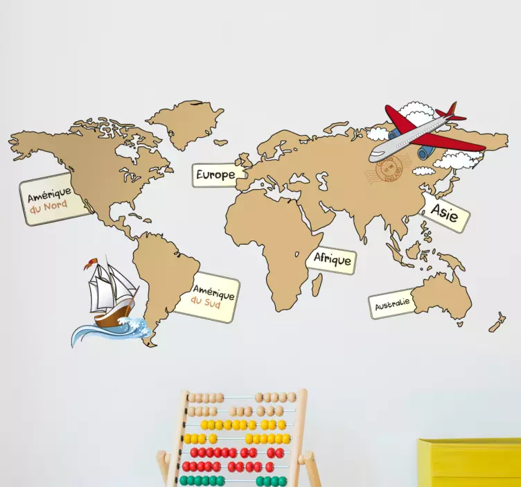 Sticker carte du monde français - TenStickers
