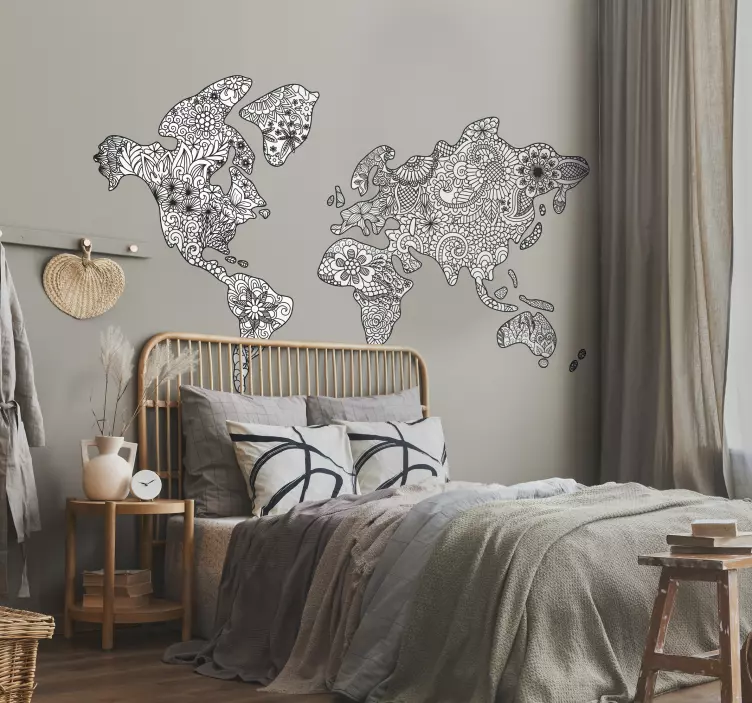 Sticker chambre carte monde style mandalas - TenStickers