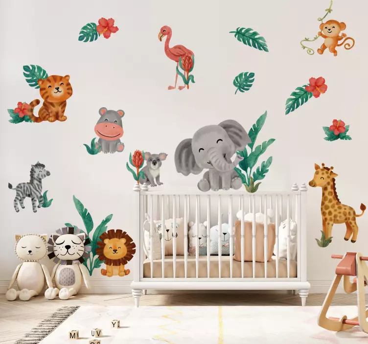 Sticker chambre enfant animaux sauvages safari mignons - TenStickers