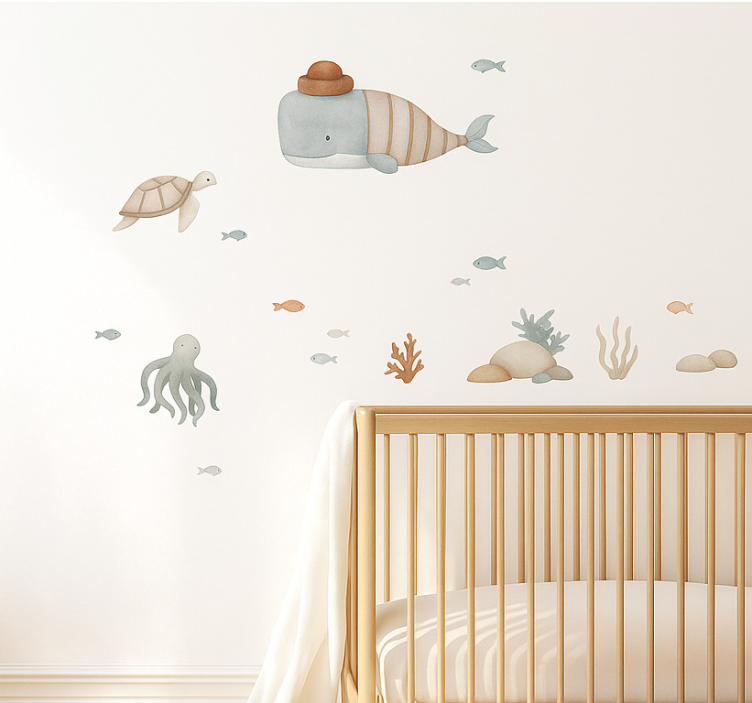Sticker chambre enfant animaux marins bohèmes - TenStickers