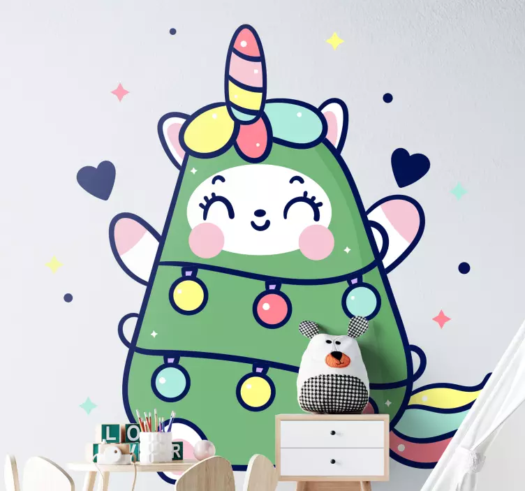 Sticker chambre enfant arbre de licorne joyeux - TenStickers