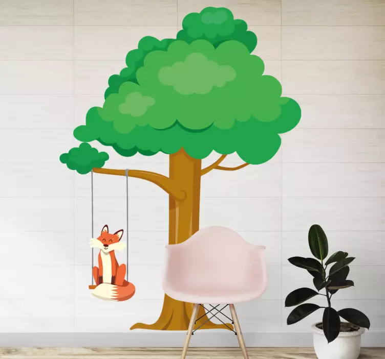 Sticker chambre enfant arbre de renard joueur - TenStickers