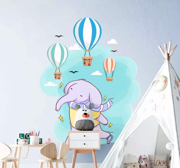 Sticker chambre enfant aventure ludique avec les éléphants - TenStickers