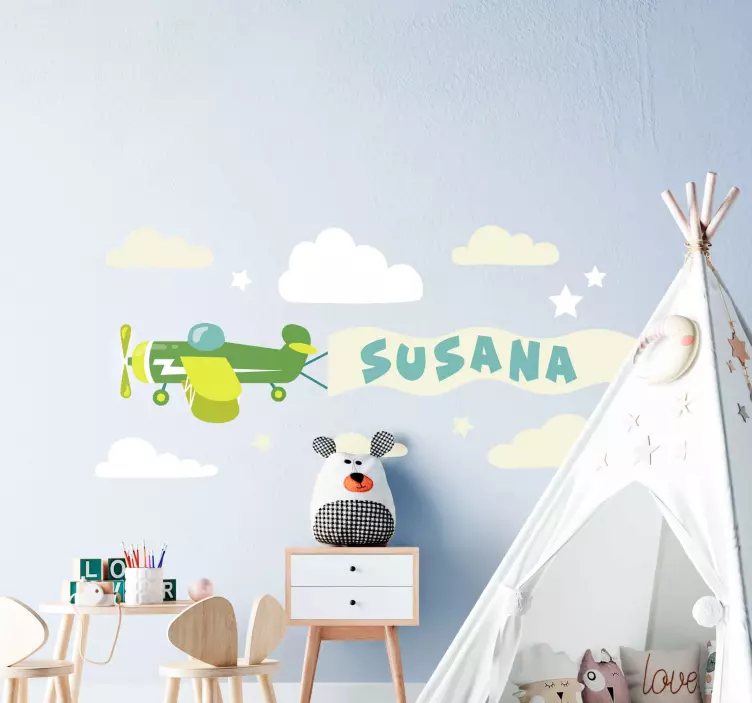 Sticker chambre enfant avion et nuages - TenStickers