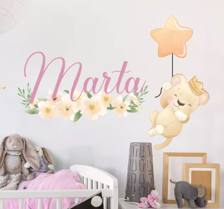 Sticker chambre enfant ballon lion personnalisé - TenStickers