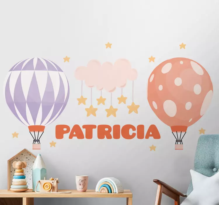 Sticker chambre enfant ballons à air colorés avec nom - TenStickers