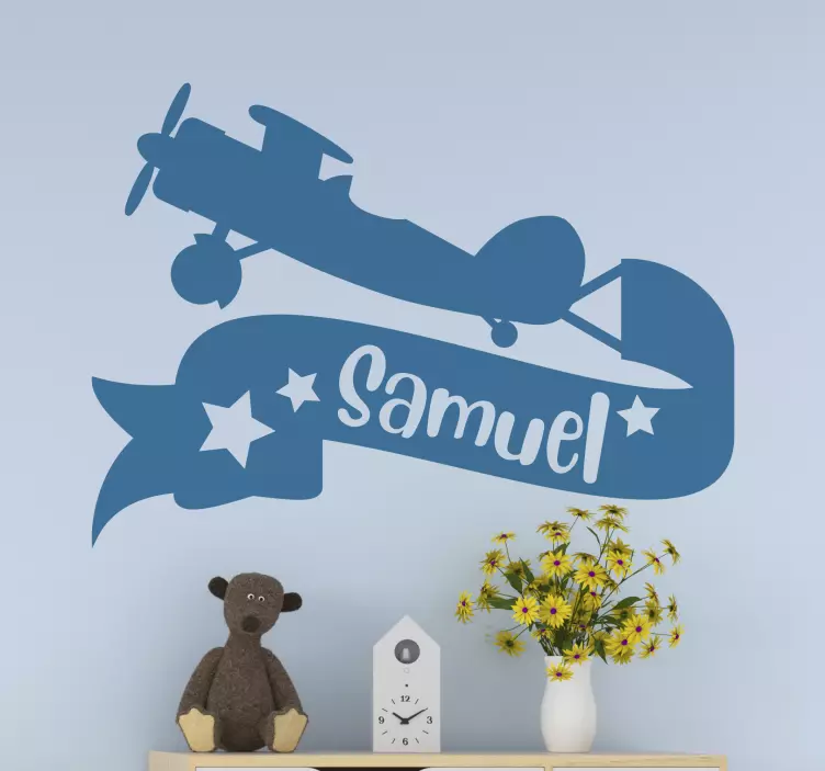 Sticker chambre enfant bannière de nom d'avion - TenStickers