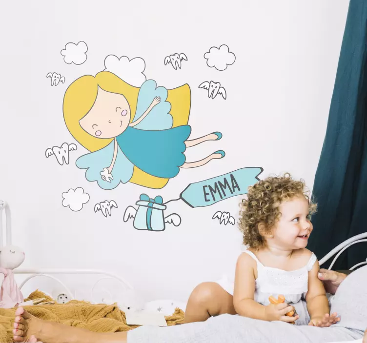 Sticker chambre enfant cadeau de fée volante - TenStickers