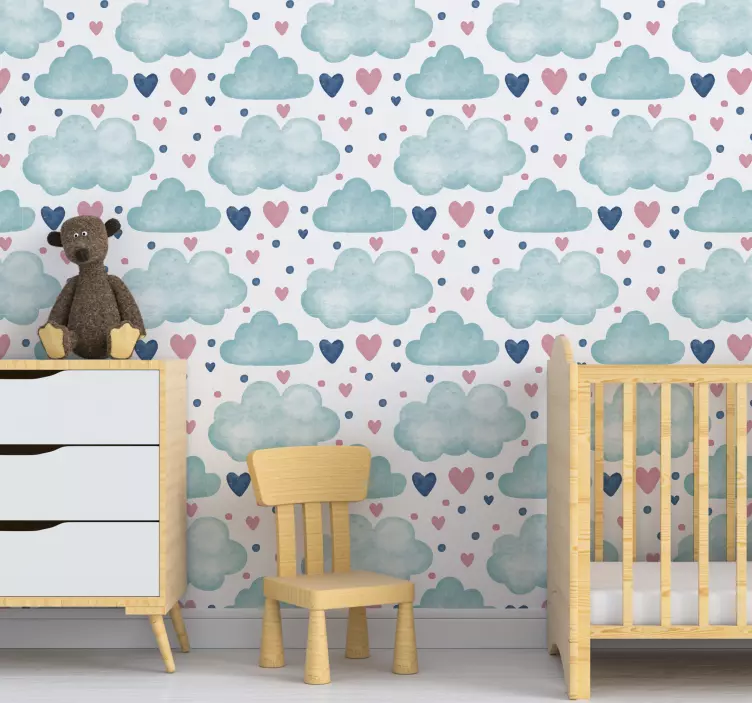 Sticker chambre enfant coeurs de nuages duveteux - TenStickers
