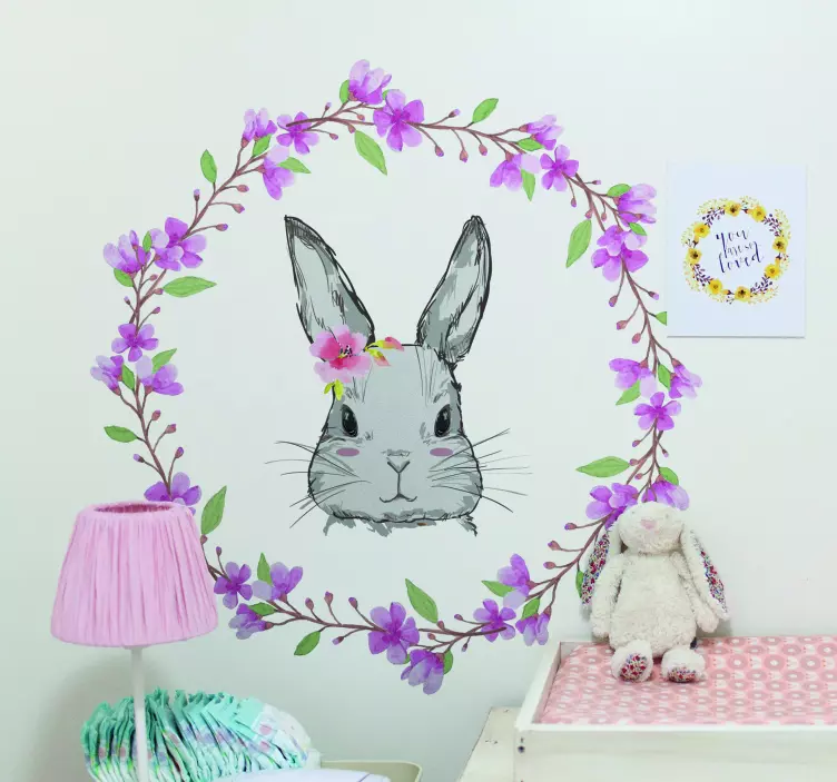 Sticker chambre enfant design floral de lapin - TenStickers