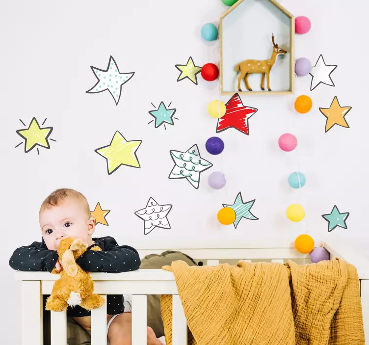 Sticker chambre enfant éléments d'étoiles colorées - TenStickers