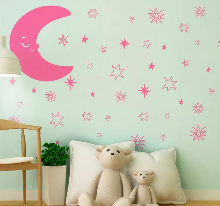 Sticker chambre enfant étoiles de lune souriantes - TenStickers