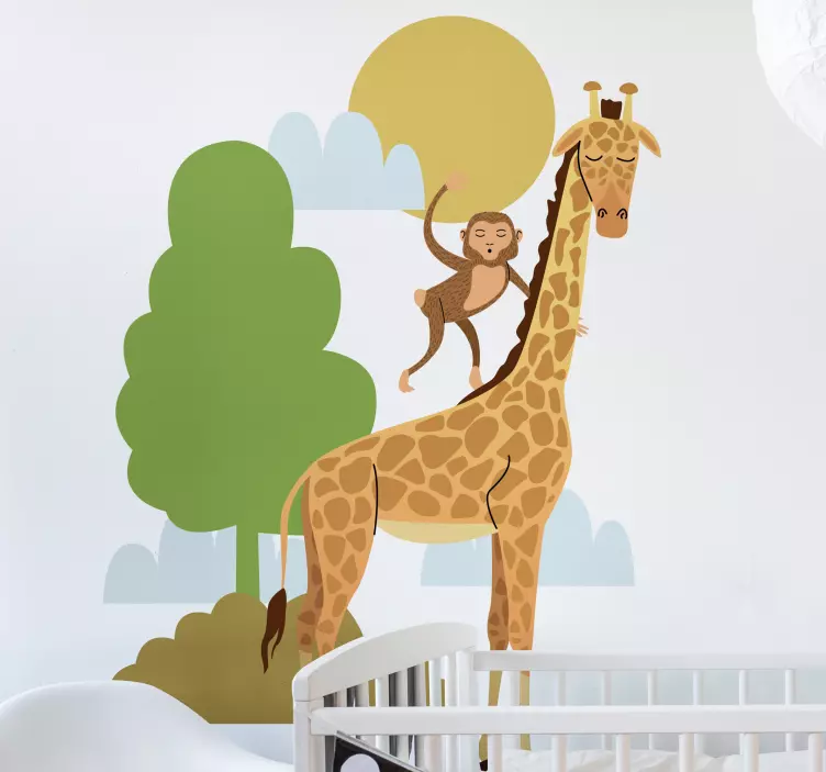 Sticker chambre enfant girafe et singe - TenStickers