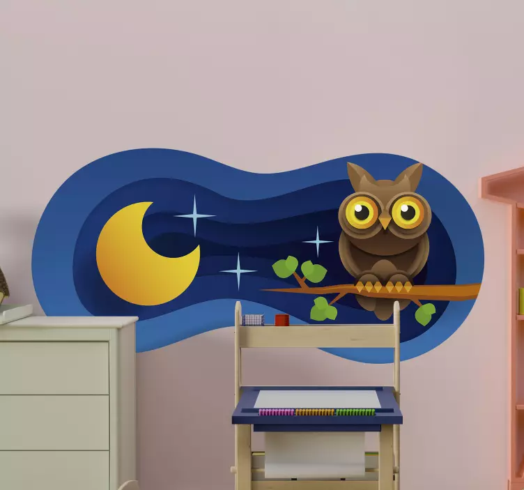 Sticker chambre enfant hibou sous la lune - TenStickers