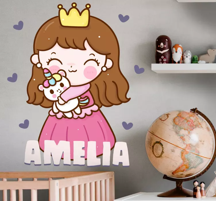 Sticker chambre enfant illustration princesse personnalisée - TenStickers