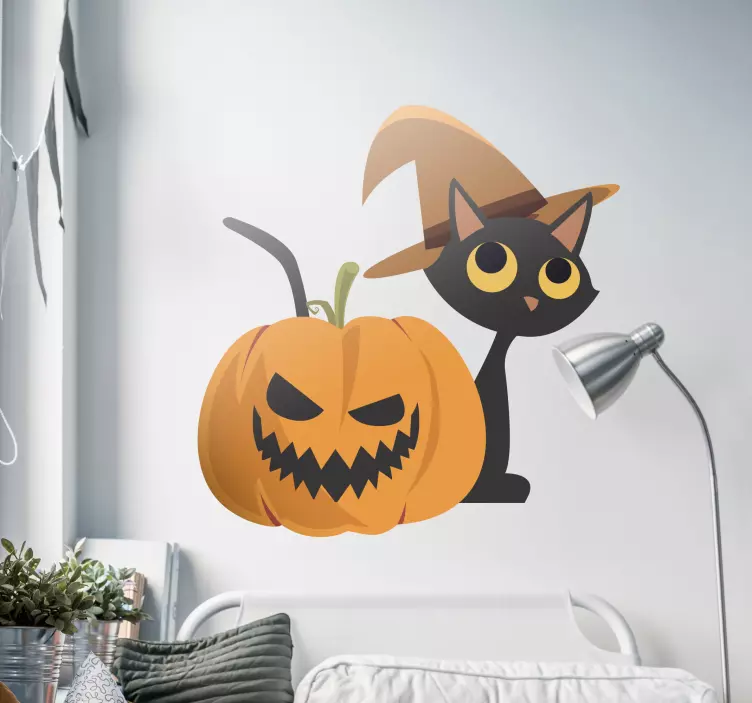 Sticker Chambre Enfant Jack O' Lantern et Chat - TenStickers