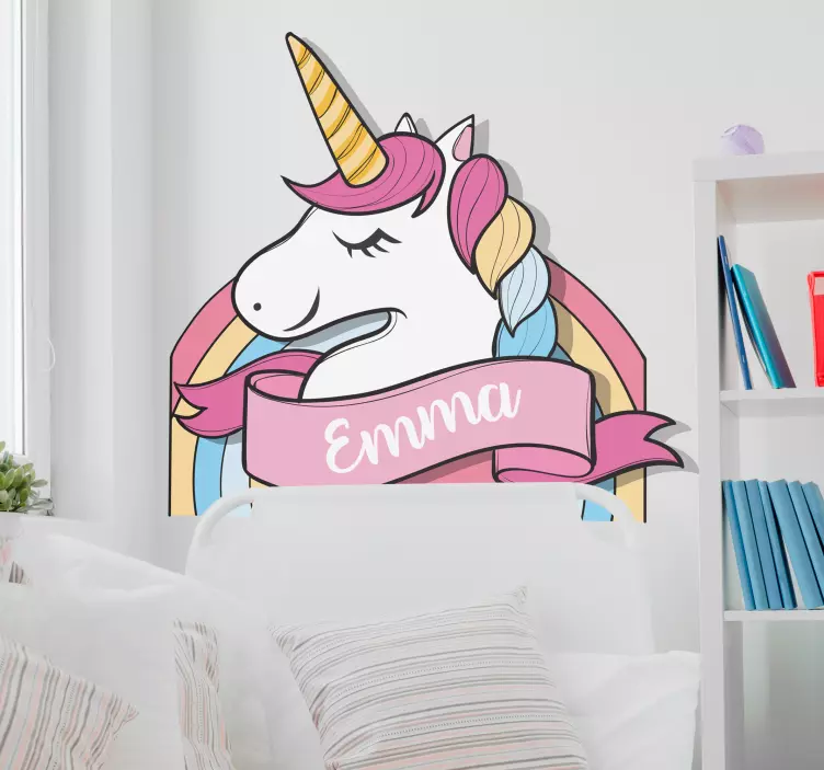 Sticker chambre enfant licorne nom personnalisable - TenStickers