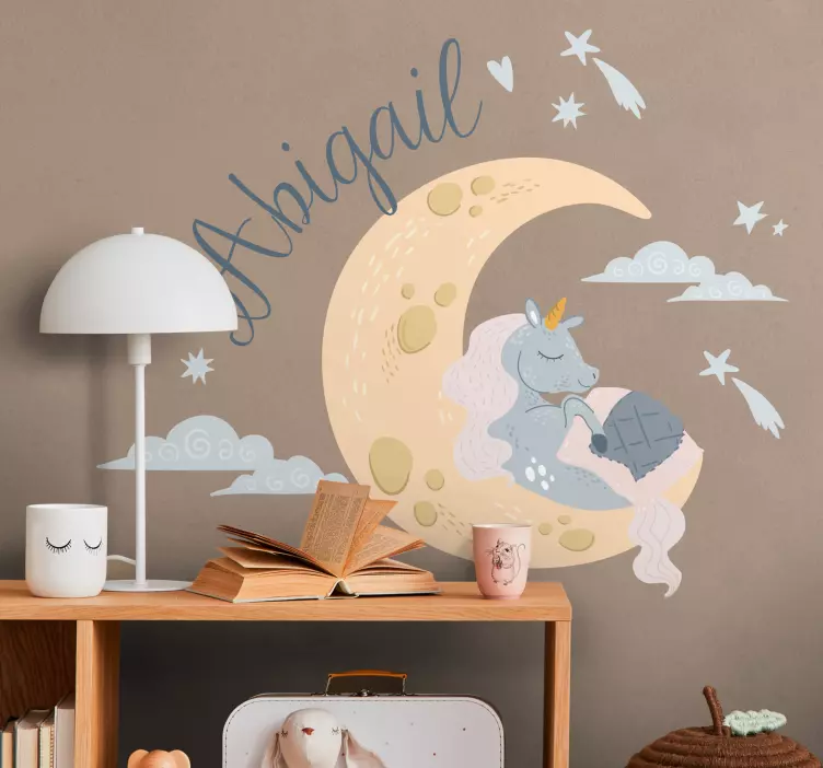 Sticker chambre enfant lune de licorne endormie - TenStickers