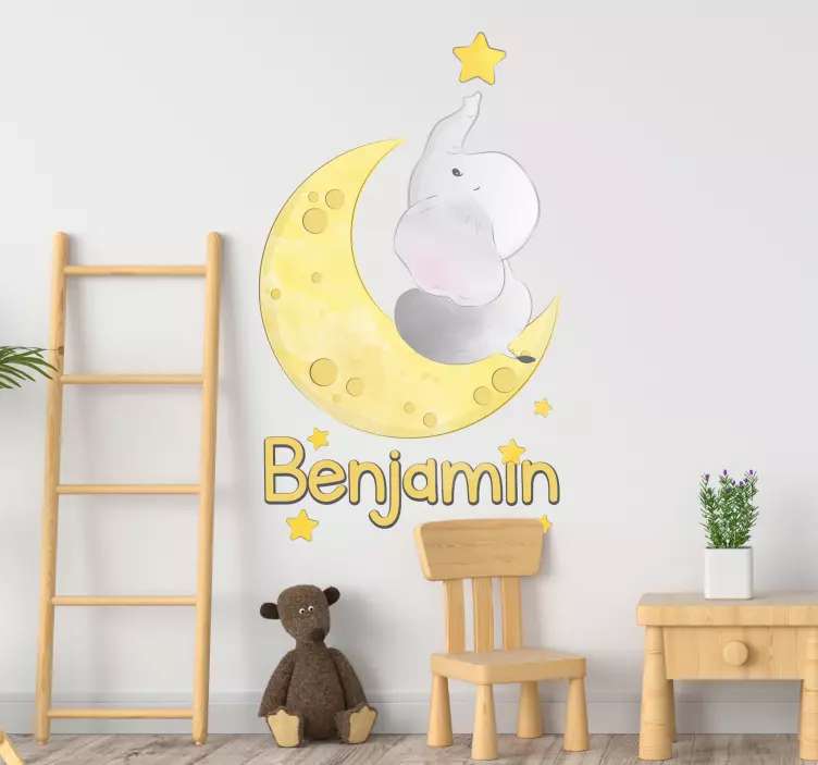 Sticker Chambre Enfant Lune et Éléphant - TenStickers