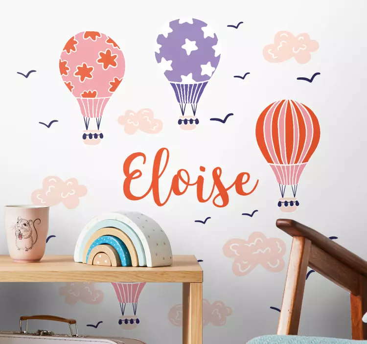 Sticker chambre enfant ballons vibrants avec nom - TenStickers