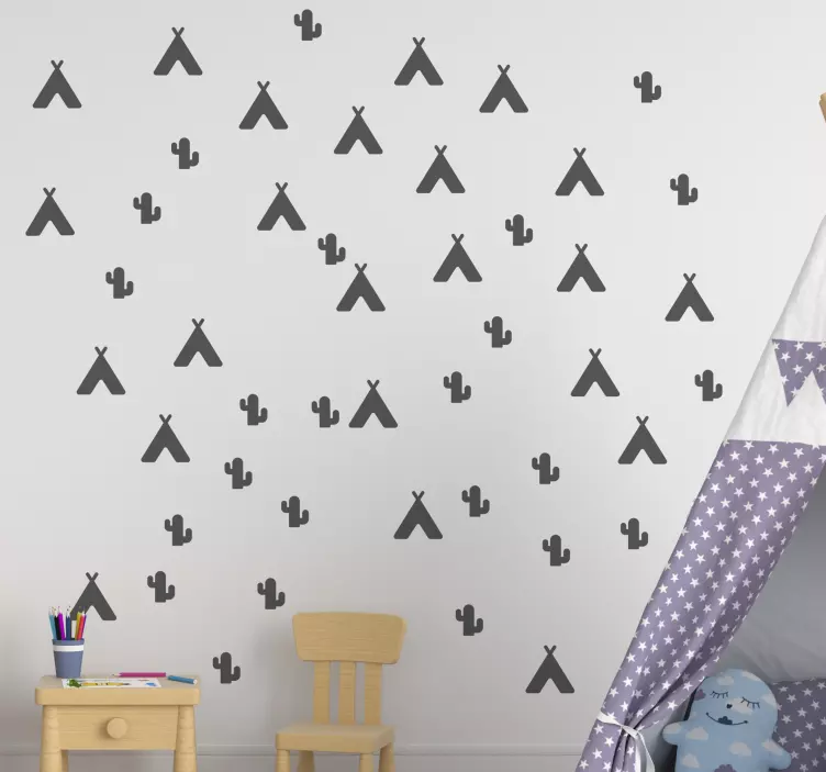 Sticker chambre enfant motif tente et cactus - TenStickers