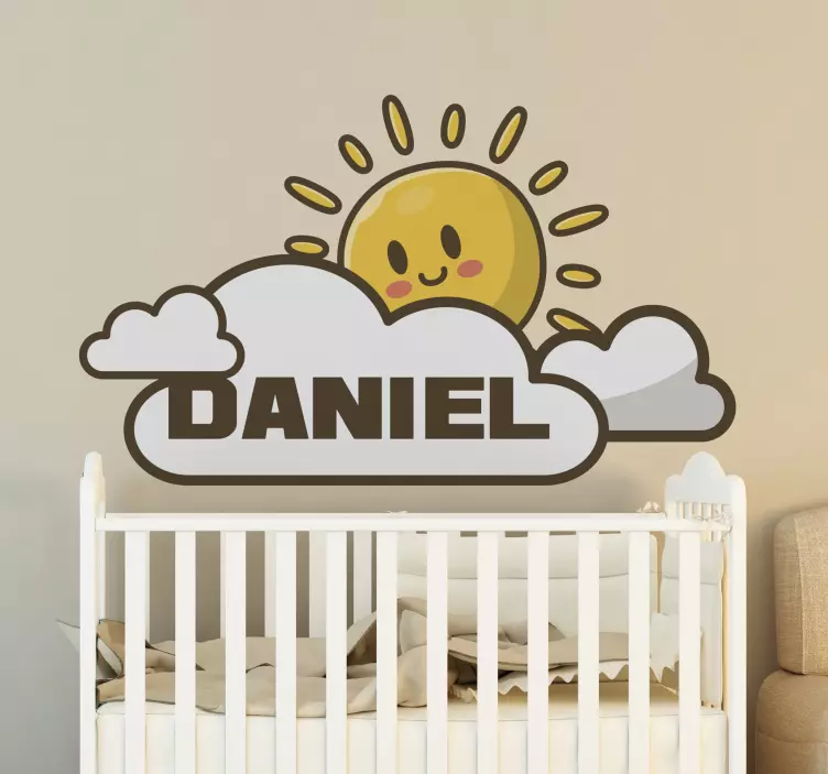 Sticker chambre enfant nuage ensoleillé et prénom - TenStickers