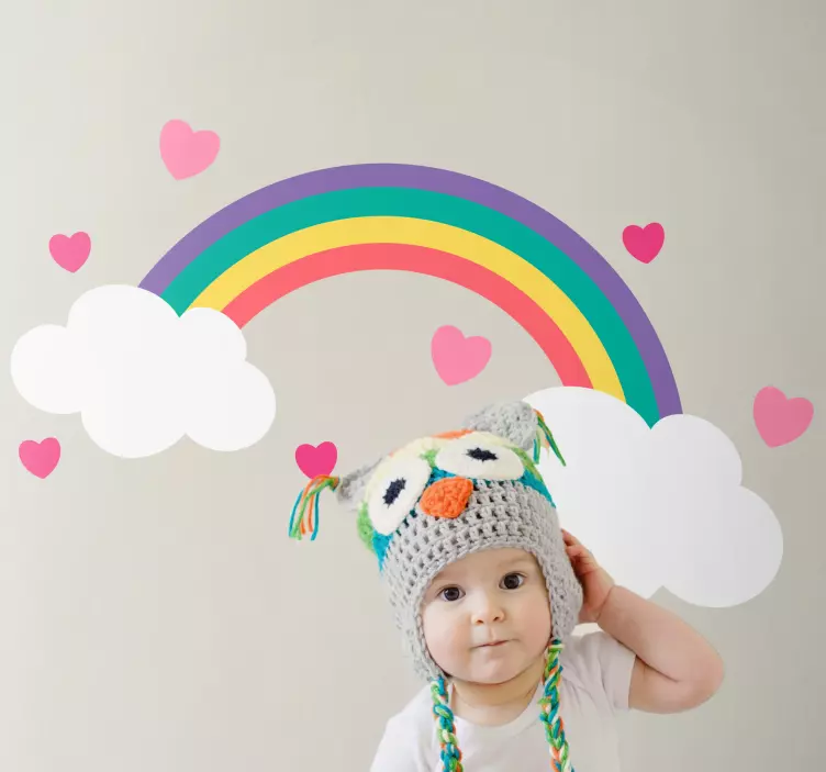 Sticker chambre enfant nuages arc-en-ciel joyeux - TenStickers